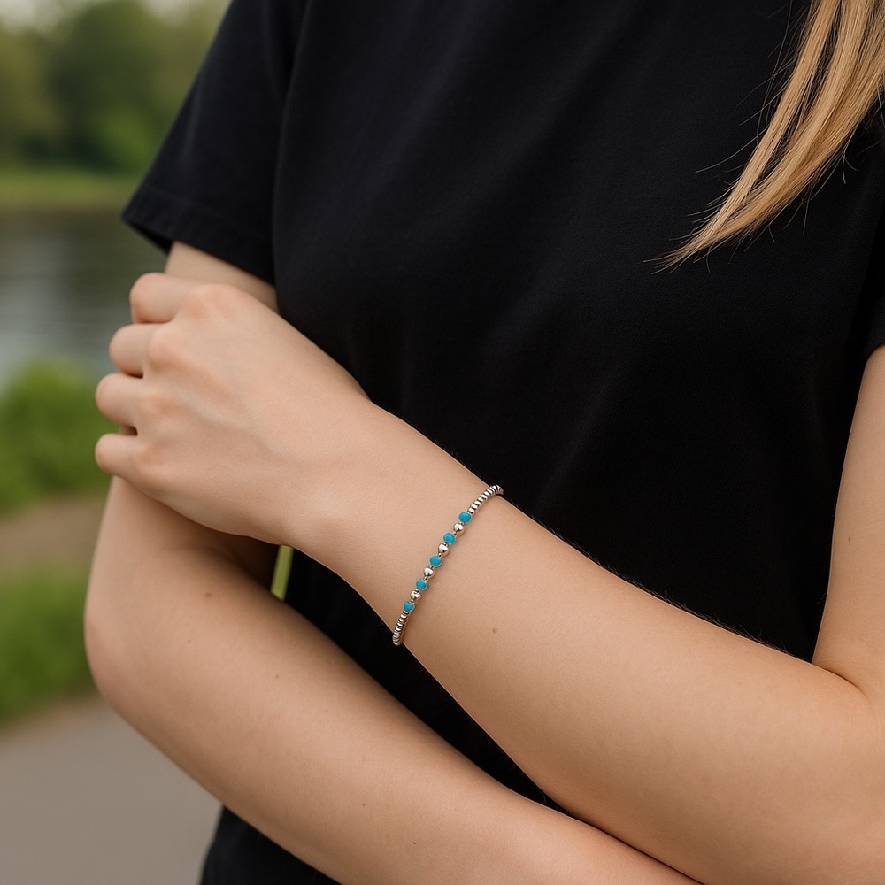 Hand Crafted Dainty Seed Bead Blue Crystal Bracelet